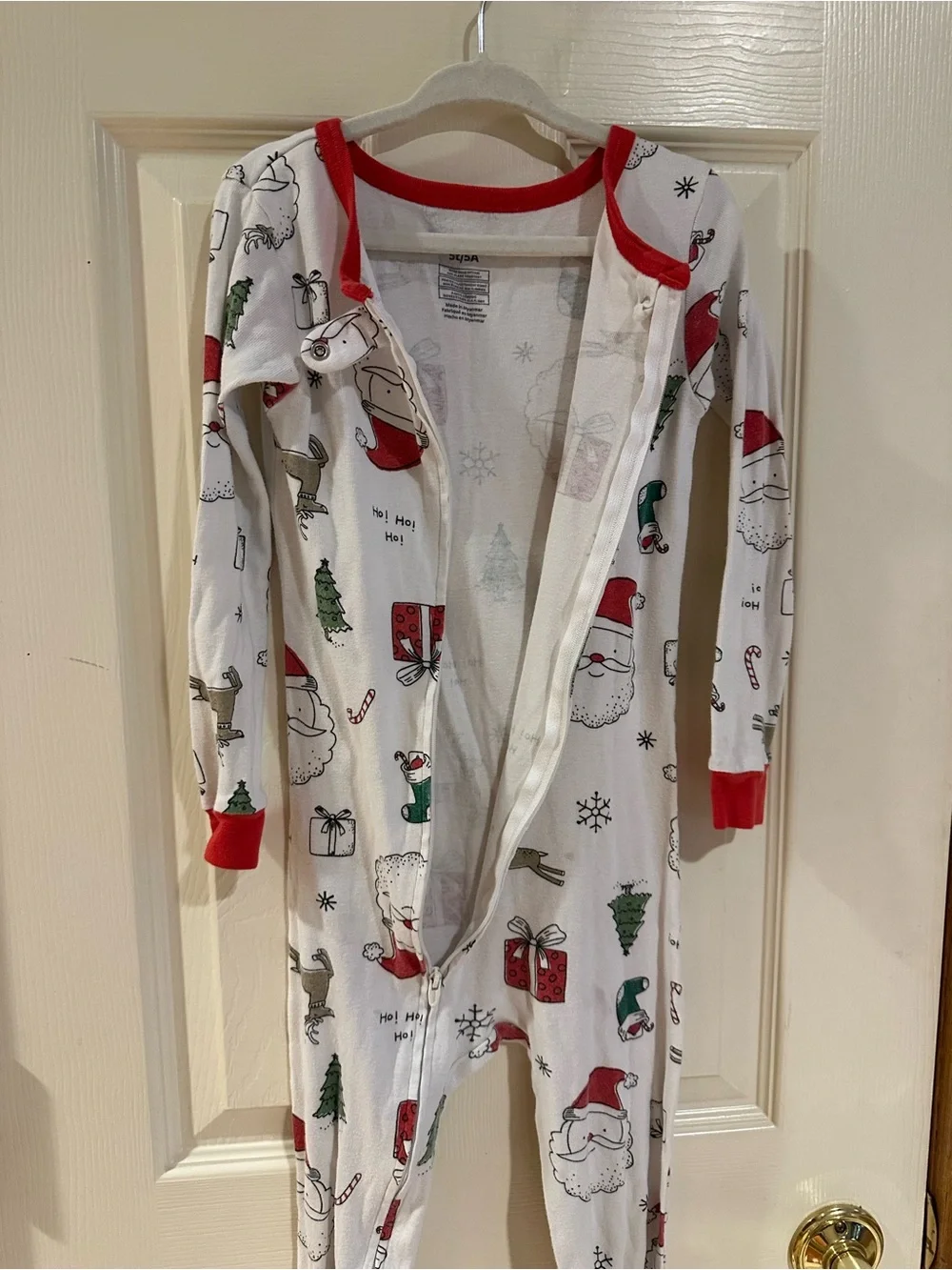 Carter's White and Red Santa Print Footed One-Piece Pajamas